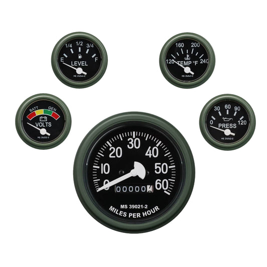 Dashboard Gauge Assortment, 5pc Set, Speedometer, Fuel, Water, Pressure, Battery Voltage Gauge- Fits ALL Humvee M998 M1123 M1045 Truck