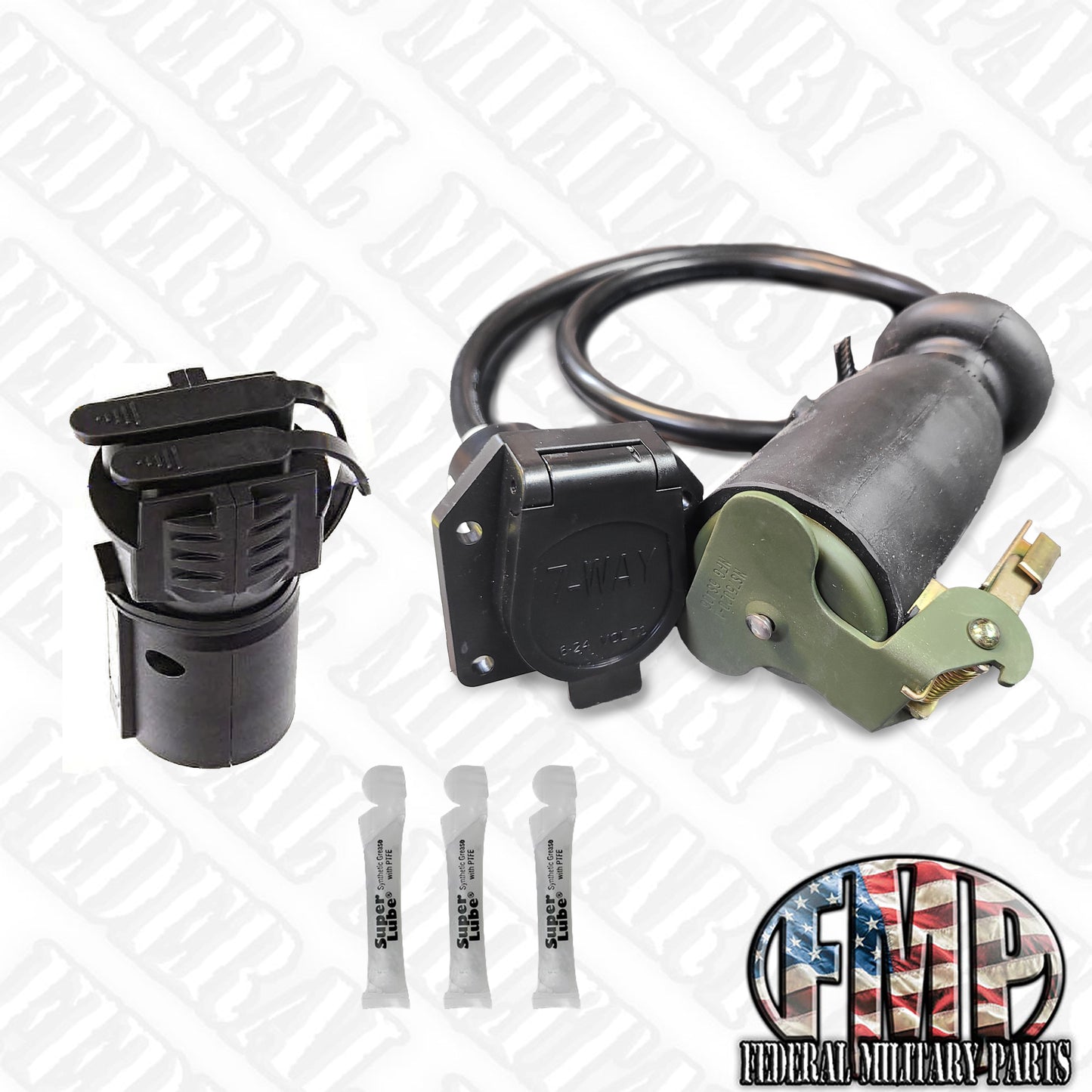 12 Pin To Flat 4 or Flat 5 Power Cable (D) 48" Military Vehicle To Civilian Trailer - 24 Volts