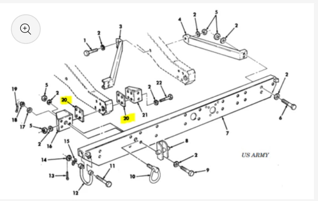 用于 HMMWV / M998 悍马的板式空运后保险杠支架垫片 - PN 12338164