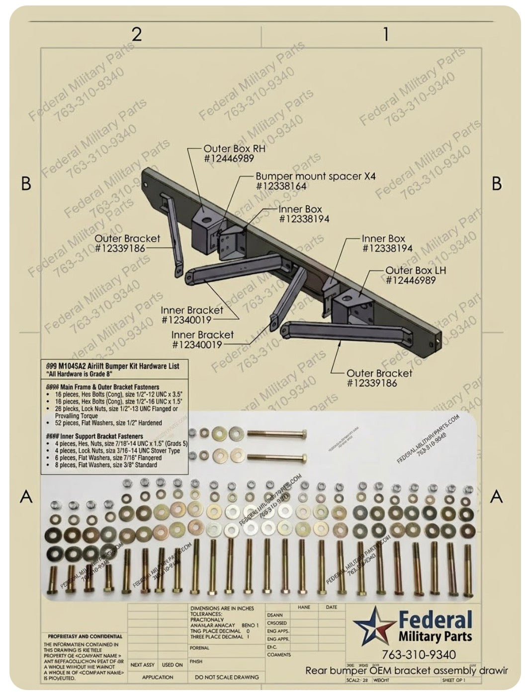 Hardware kit for Airlift Bumper nuts, bolts, and washers