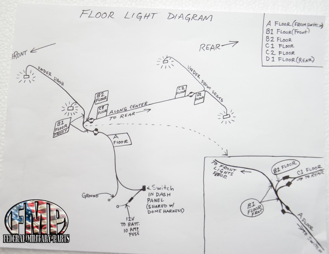 Interior Cab Light Kit - 8 Led Lights - Pre-wired Harness + Rocker Switch Plate fits Humvee