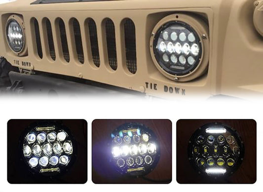 PAIR- L.E.D. Military Headlight with Black Bezel - Headlight Plug & Play, fits HUMVEE