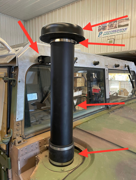 OEM Fording Intake Snorkel, Cap, Bracket and Straight Coupler for Military Humvee