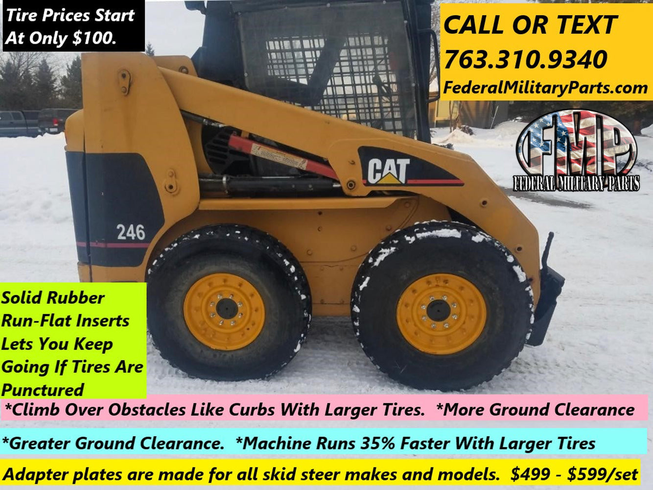 Bobcat Spid Steer轮胎 - 37“ - 套4 - 16.5”轮辋+运行平面穿刺刀片