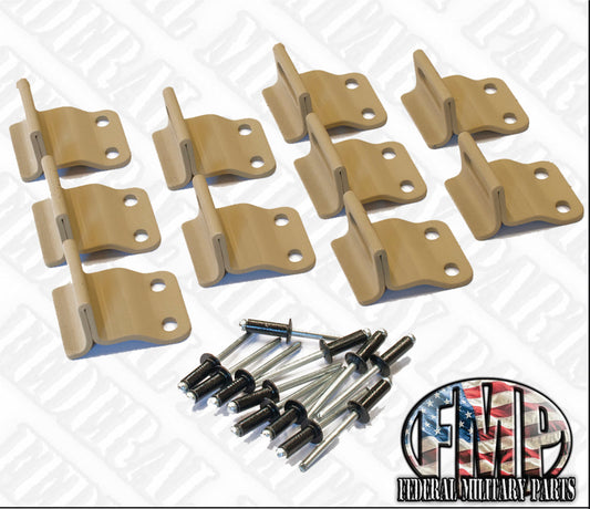 10PK Canvas Tarp Tie Down Hook (A) + Rivets Tan fits Military M998 Humvee Truck M1102