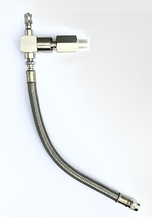 An exposed CTIS with quick release valve for a Humvee, featuring a metal valve stem and tubing.