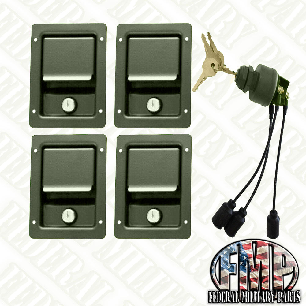 Security Kit - Single Locking Door Handles & Keyed Ignition Switch - Color Choice fits Humvee M998