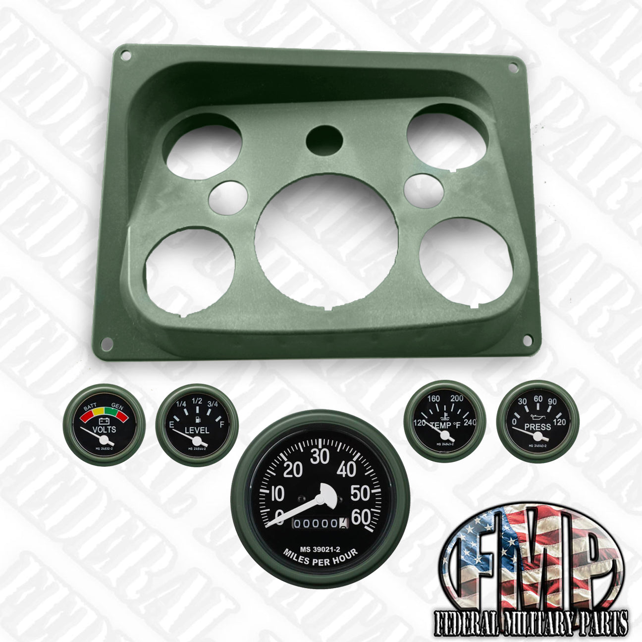 Military Instrument Panel Dash Instrument Panel + 5pc Gauge Assortment- Black, Tan or Green- fit ...
