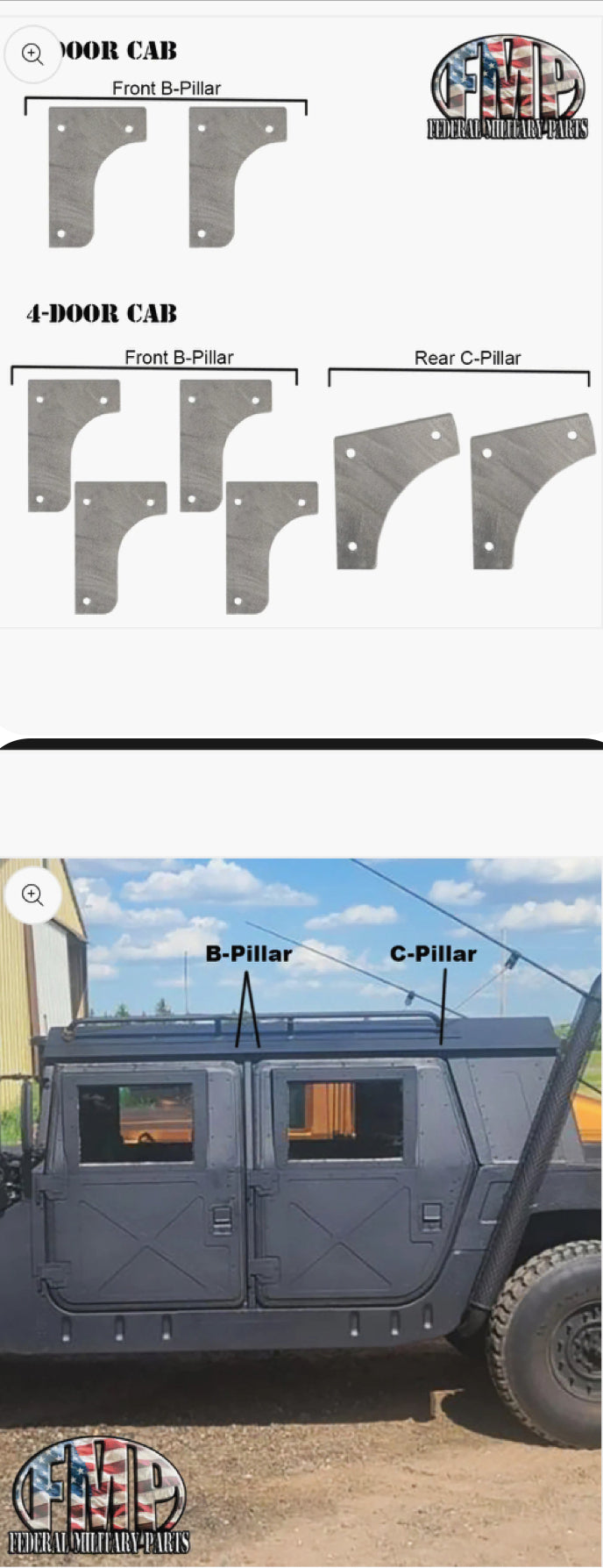 Two Piece (C-Pillar) Door Gap Filler Kit - For Rear Door Only - 1 per side, fits Humvee
