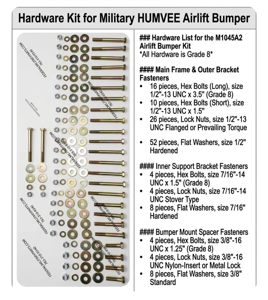 Hardware kit for Airlift Bumper nuts, bolts, and washers