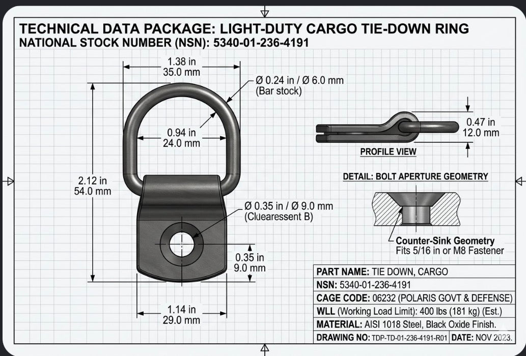 Light Duty Cargo Tie Down Ring 5340-01-236-4191
