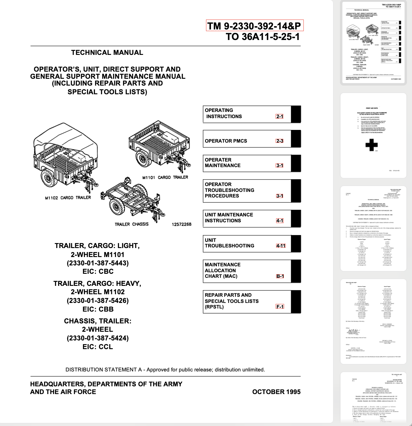 USB Flash Drive- TM 9-2330-392-14&P for M1101 + M1102 Trailer and Trailer Chasis