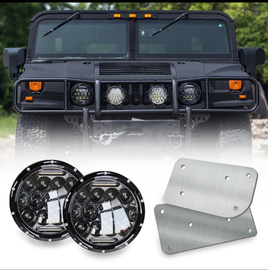 Rustproof Headlight Access Panel + Black Bezel Headlight Pair for Humvee