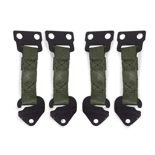 Four OEM Green Door Limiter Straps. Two Left and Two Right. fits Military Humvee.  For a four door vehicle, hard or soft doors