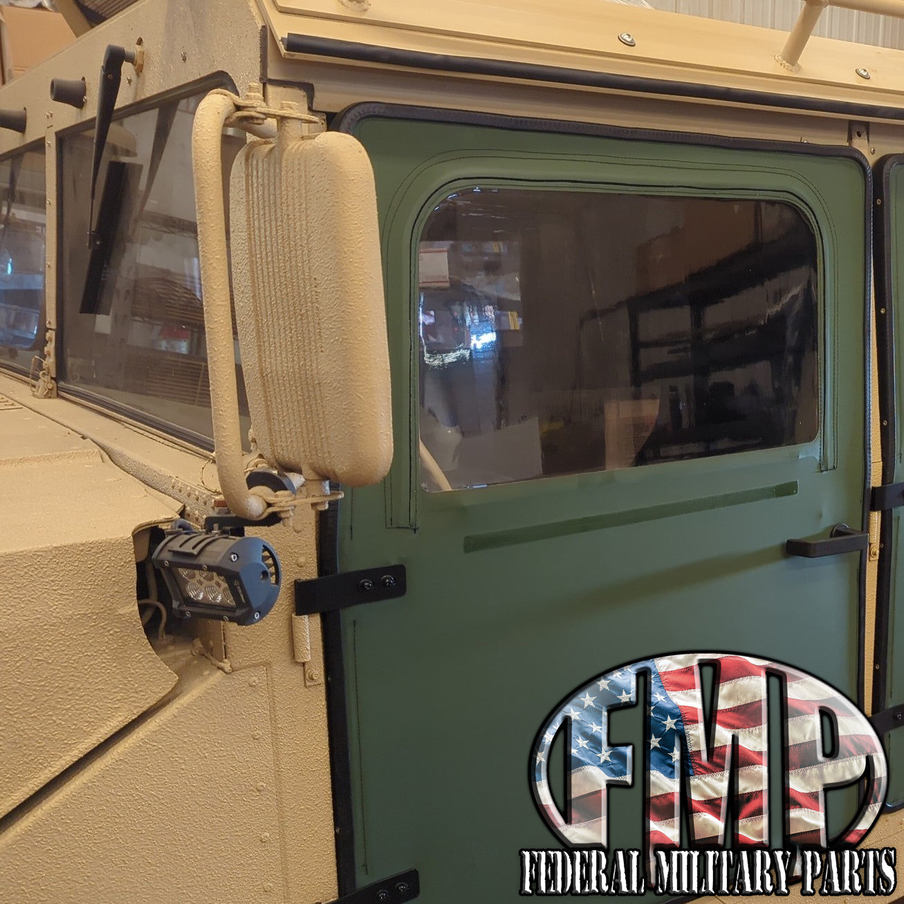 Tan Mounting Bracket for OEM Mirror on Military Humvee - Choice of Left or Right