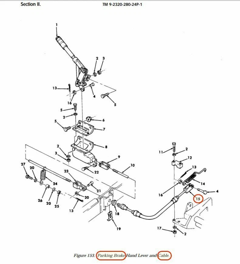 Parking Brake Cable, 24", fits HUMVEE HMMWV