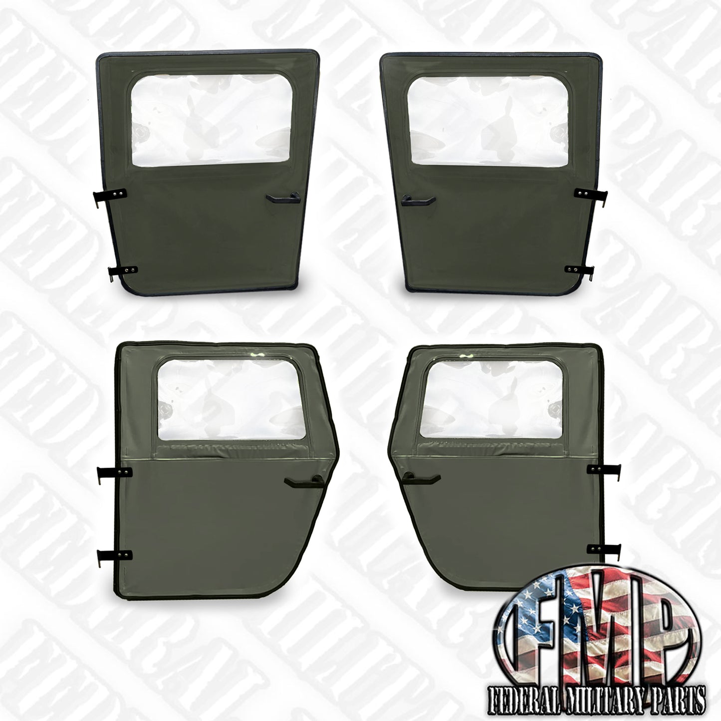 Complete Soft Canvas Cab Kit- 4 Man Cab- GREEN- Includes Soft Top + 4 Doors + Rear Curtain + Rear Curtain Installation Kit