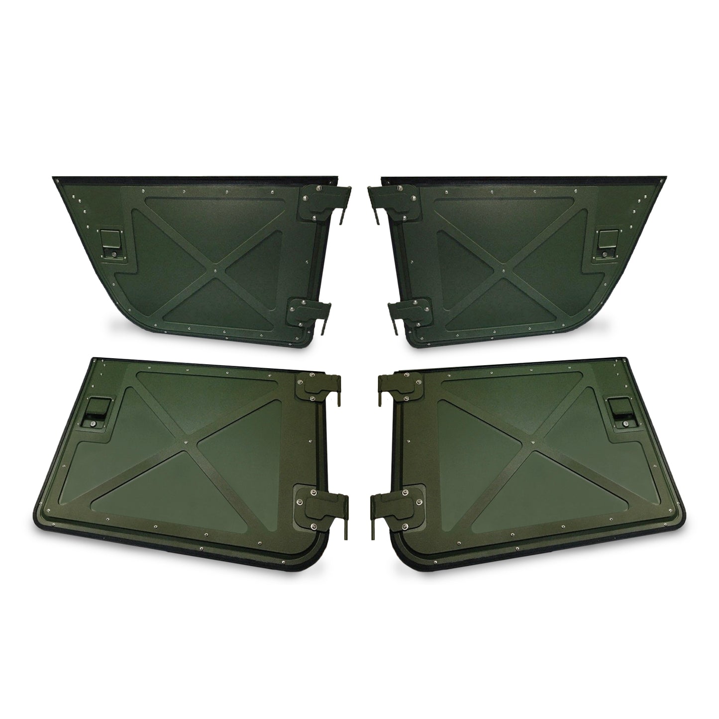 Juego de cuatro medias puertas tácticas en negro, tostado o verde, compatible con la mitad inferior de las puertas rígidas "X" de Humvee.
