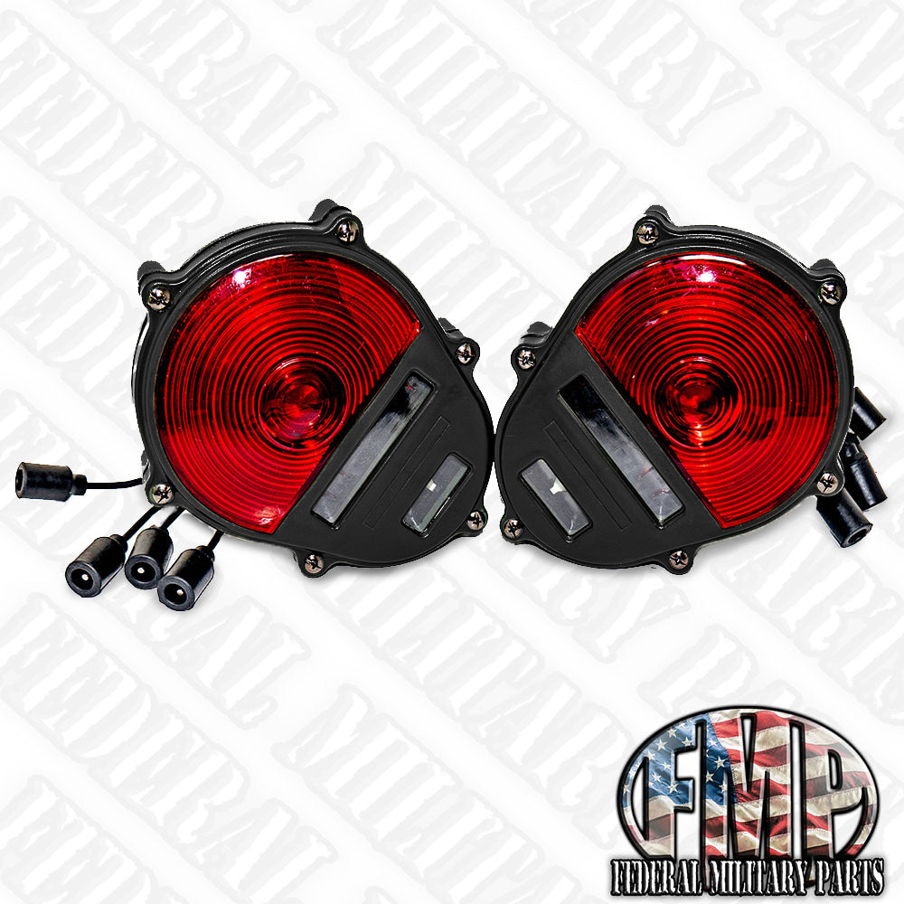 2 Black Stop Turn Tail Lights - Signal Brake Stop Turn Light Assembly - Black - 24V - Universal for Military Wheeled Vehicles and Humvee