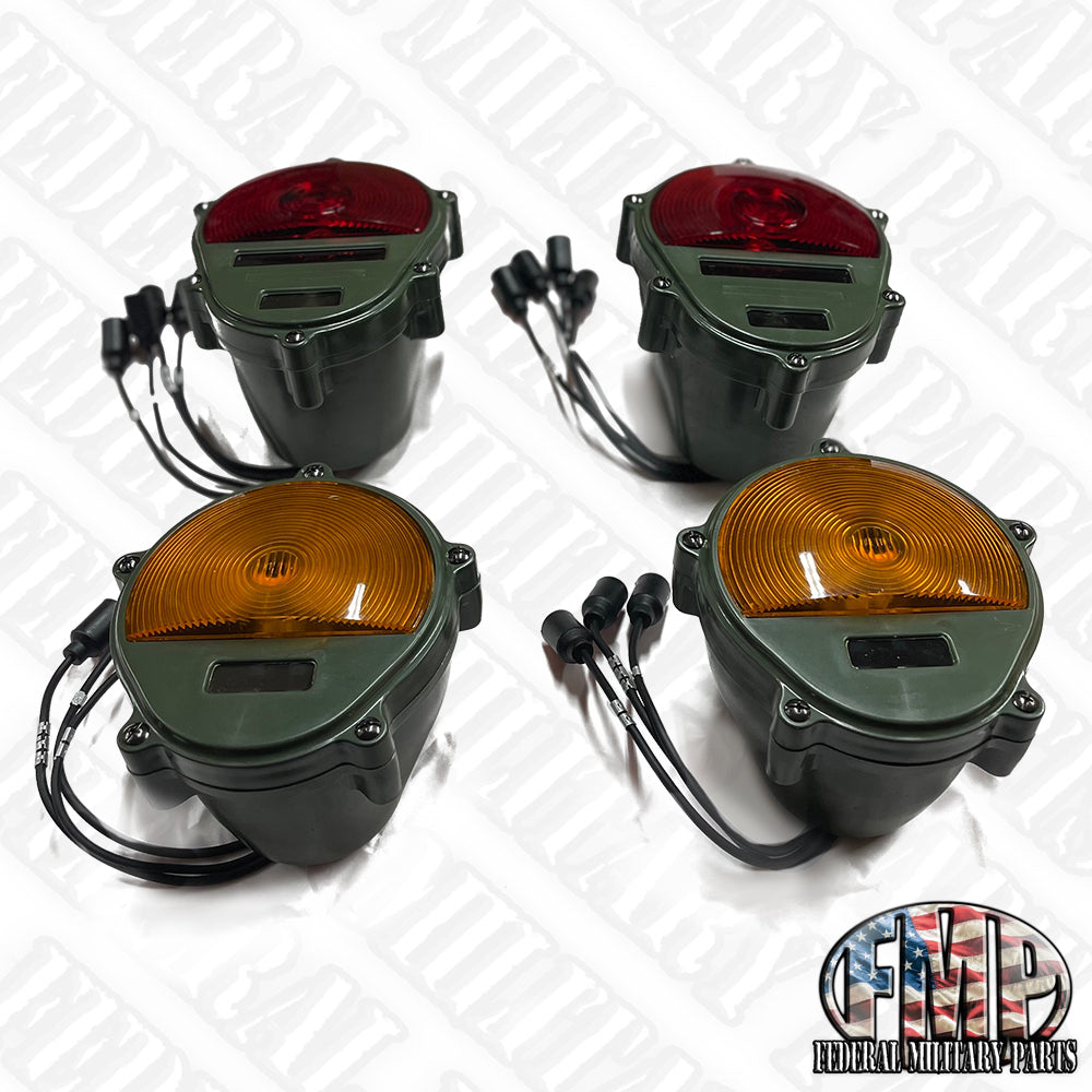 2 Front and 2 Rear turn signal light assemblies plus two rear turn signal light assemblies.  Four pieces total. Color Choice for Military Humvee