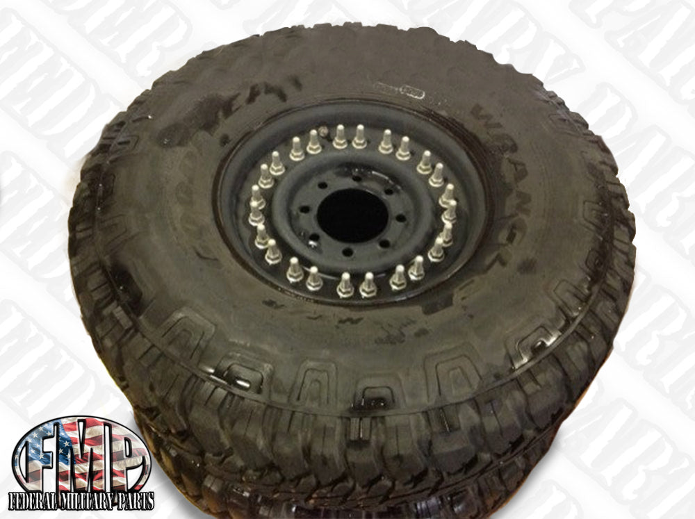 2 Goodyear MTR Kevlar Tires Matched Pair of 37” Mounted on 8-Lug 16.5” Rims 90-100% Tread. 10 PLY 24 Bolt Plus Run flat Insert- fits Humvee