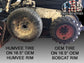 2 Goodyear MTR Kevlar Humvee Tires Matched Pair of 37” Mounted on 8-Lug 16.5” Rims 90-100% Tread. 10 PLY   24 Bolt   Plus Run flat Insert