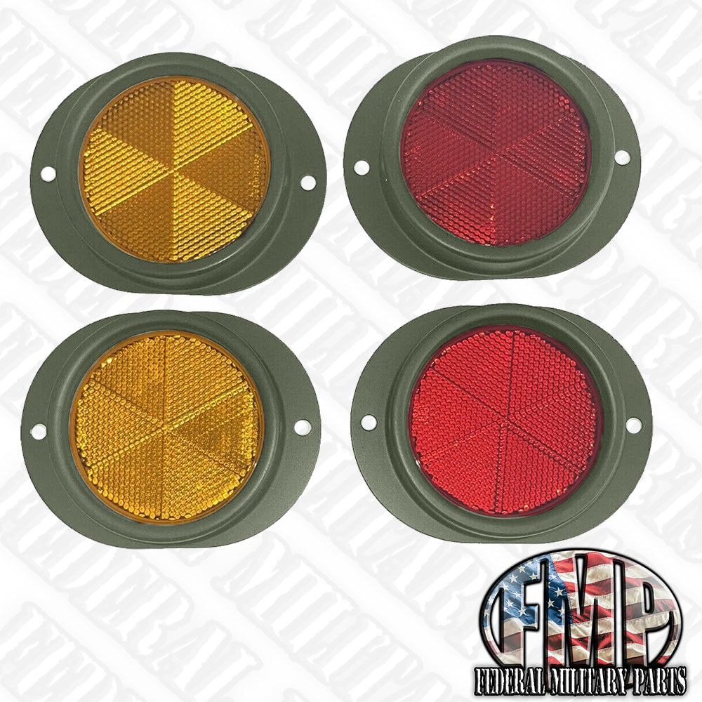 Military Vehicle Reflector - Single - Amber or Red Lens - Black, Tan or Green Body