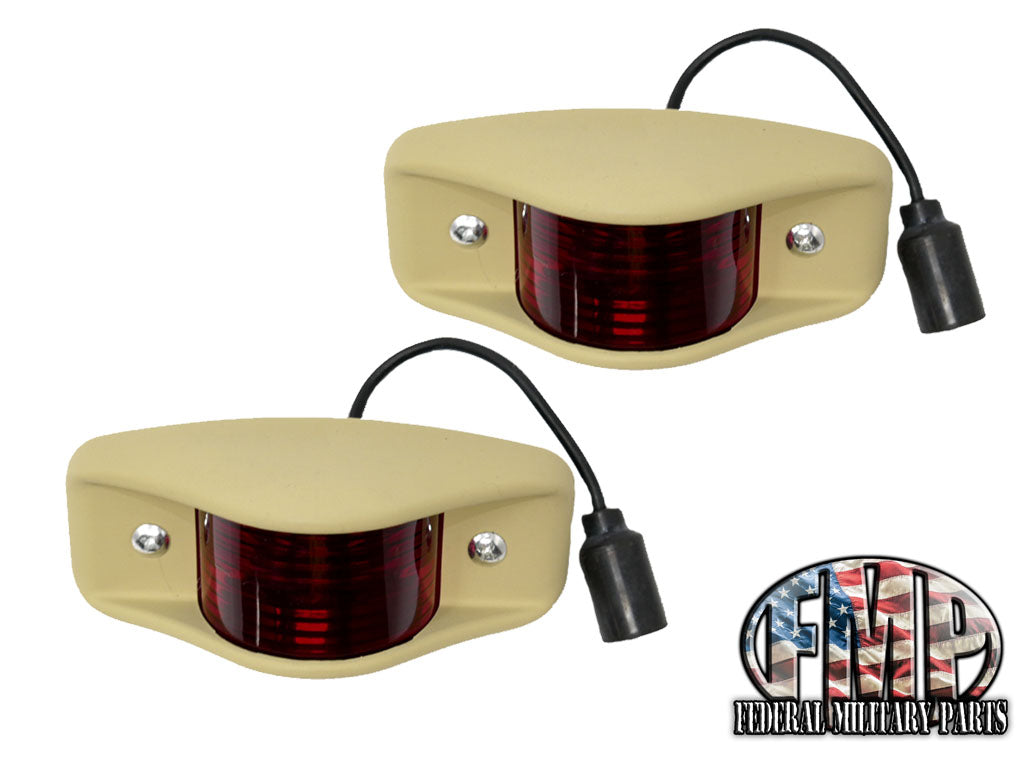 Sidomarkeringsfrigångslampor Enkel eller par röd lins Tan Body LED-kontakt och spela för alla militära hjulfordon inklusive HUMVEE