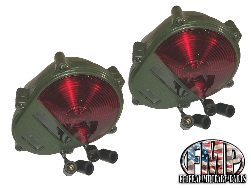 Two Green Tail Light Assembly LED Rear Turn Signal Brake Stop Light Assembly Green 24-Volt MILITARY HUMVEE AND MOST MILITARY VEHICLES - UNIVERSAL