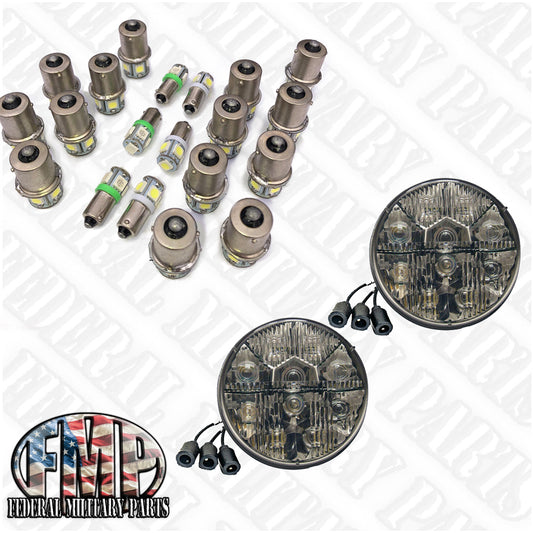Militär Humvee strålkastare singel eller par plus 22 pc LED-lampa konvertering kit OEM stil 24V LED plug och spela huvudljus