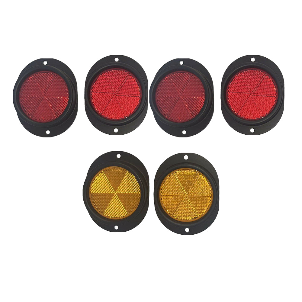 Reflectors Black 6 Piece Set - 4 Red 2 Yellow - For all Military Wheeled Vehicles Including Humvee