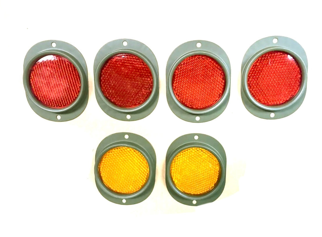 Reflectors Green 6 Piece Set - 4 Red 2 Yellow - For all Military Wheeled Vehicles Including Humvee