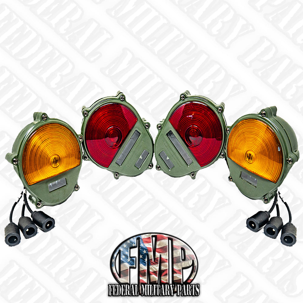 2 Front and 2 Rear turn signal light assemblies plus two rear turn signal light assemblies.  Four pieces total. Color Choice for Military Humvee