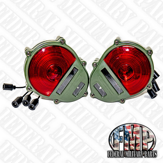 Two Green Tail Light Assembly Rear Turn Signal Brake Stop Light Assembly Green 24-Volt fits MILITARY HUMVEE AND MOST MILITARY VEHICLES - UNIVERSAL