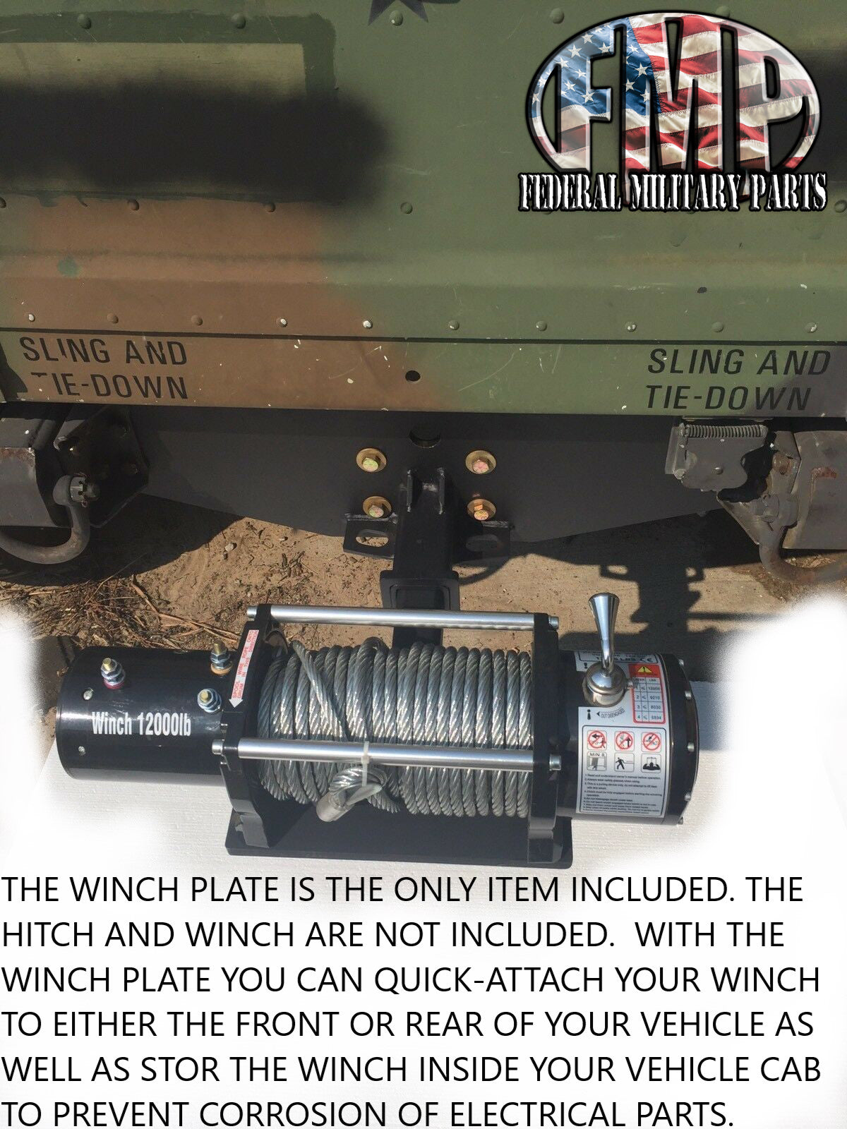 Plaque de montage de treuil de treuil de 2 pièces militaire et montures de récepteur 2 "derrière le pare-chocs M998 SLANT BACK M1045A2 M1043A2
