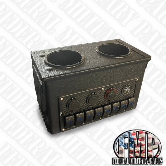 Cup Holder Center Console (B) With Side Control Panel Ammo Can for Military Vehicles including Humvee M998 H1