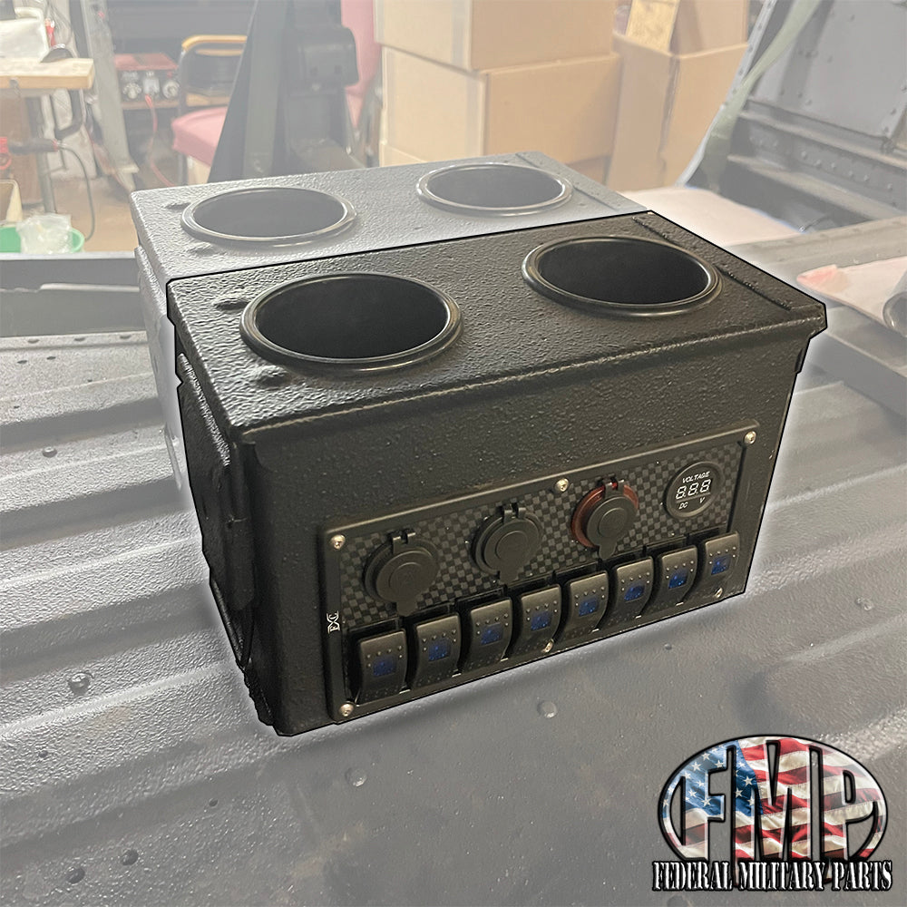 Humvee Center Console Rack Ammo Can Cup Holder Center Console (B) with Side Control Panel for Mil ...
