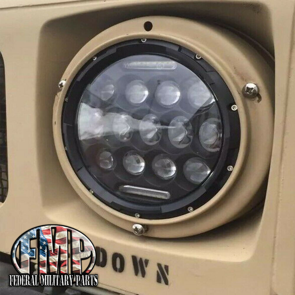22 Piece Bulb LED Upgrade Kit + L.E.D. Military Headlights with Black Bezel - Headlight Plug & Play - One Pair