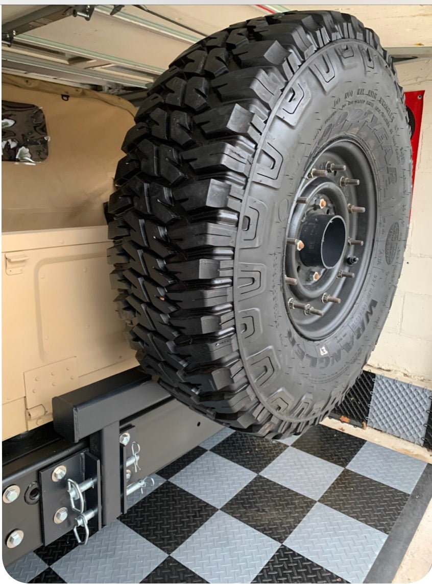 Rear Bumper Plus Swing Away Spare Tire Carrier Plus Mounted Spare Tire Goodyear MT Includes Run Flat Insert