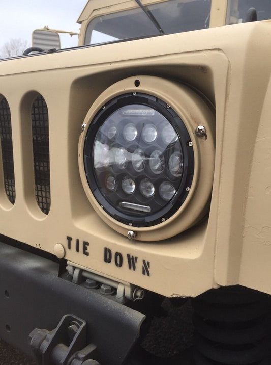 Headlights 5-Ton L.E.D. Black Bezel Pair Head Light Plug & Play 75W fits Humvee hmmwv
