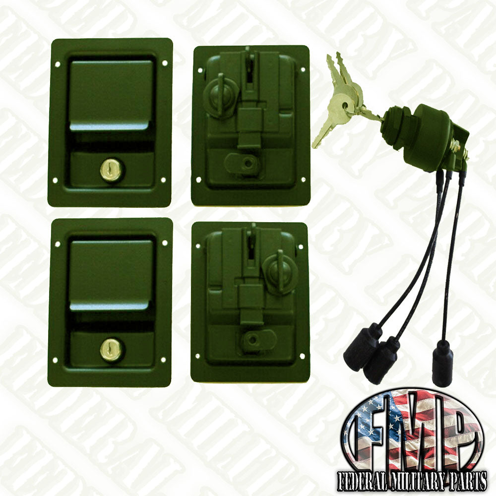 Dual Locking Security Kit, Locking Door Handles And Keyed Ignition Switch -  Color Choice - fits Humvee