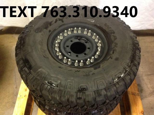 Goodyear MTR Kevlar Humvee Tires Matched Sets of four or five 37” Mounted on 8-Lug 16.5” Rims. 10 PLY   24 Bolt   Plus Run flat Insert